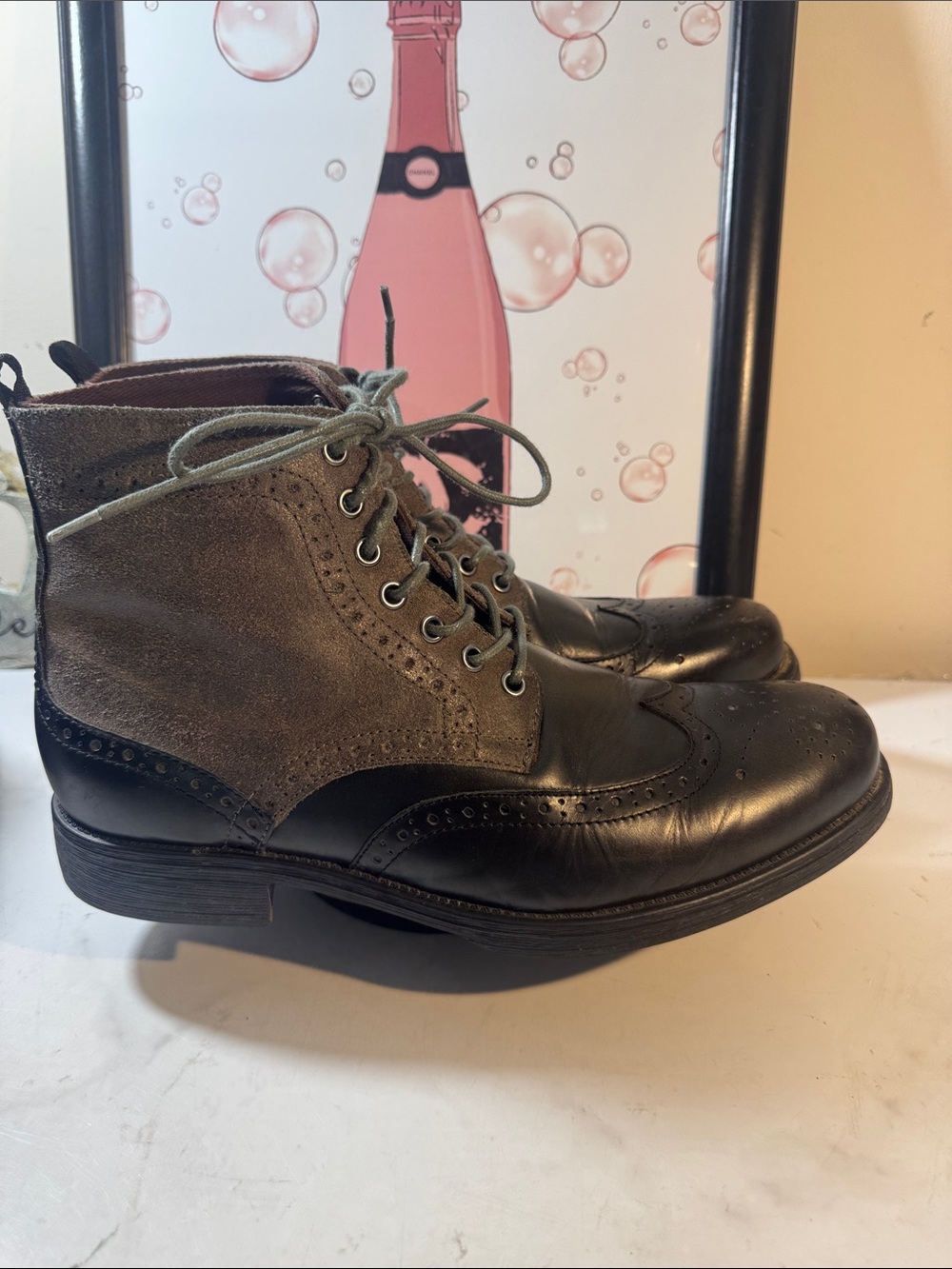 Aston Grey Staten Two-Tone Black Leather/Brown Suede Chukka Boots Men’s 10.5